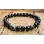 Reduzierte Schwarze Elegante Perlenarmbänder mit Obsidian für Herren 