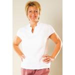 Weiße Kurzärmelige Nahtur Design Nachhaltige Stehkragen Tunika-Blusen aus Leinen für Damen Größe 3 XL 