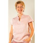 Rosa Oversize Kurzärmelige Nahtur Design Nachhaltige Stehkragen Tunika-Blusen aus Gummi für Damen Größe XS 