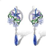Blaue Elegante Ohrhänger mit Insekten-Motiv mit Zirkonia für Damen 