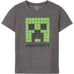 Dunkelgraue Melierte Minecraft Kinder T-Shirts aus Baumwolle Größe 134 
