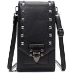 Schwarze Retro Kleine Handtaschen mit Nieten mit Reißverschluss aus Kunstleder mit Handyfach für Damen 