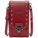 Rote Retro Kleine Handtaschen mit Nieten mit Reißverschluss aus Kunstleder mit Handyfach für Damen 
