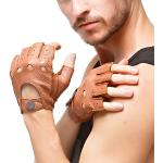 Sandfarbene Fingerlose Handschuhe & Halbfinger-Handschuhe mit Hirsch-Motiv aus Leder für Herren Größe XL 