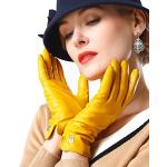 Gelbe Touchscreen-Handschuhe aus Lammleder für Damen Größe M für Partys für den für den Winter 
