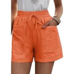 Orange Unifarbene Casual Damenshorts mit Knopf aus Leinen Größe 4 XL 