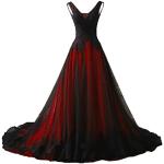 Rote Bestickte Gothic Ärmellose Maxi V-Ausschnitt Brautkleider A-Linie aus Tüll für Damen Übergrößen für die Braut für den für den Winter 