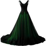 Dunkelgrüne Bestickte Gothic Ärmellose Maxi V-Ausschnitt Brautkleider A-Linie aus Tüll für Damen Übergrößen für die Braut für den für den Winter 