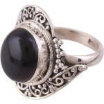 Silberne Boho Ovale Ringe mit schwarzem Stein aus Silber mit Onyx handgemacht für Damen 