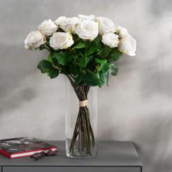 Naturgetreuer Rosenstrauß Avalanche, 22 langstielige Textil Rosen, Kunstblumen, weiß