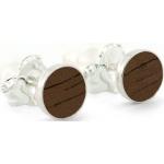 Silberne Elegante Runde Holzohrringe aus Massivholz handgemacht für Damen 