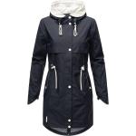 Marineblaue Wasserdichte Maxi Trenchcoats lang aus Softshell mit Kapuze für Damen Größe XXL für den für den Herbst 