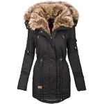 Reduzierte Schwarze Navahoo Maxi Jacken mit Fellkapuze aus Fleece mit Kapuze für Damen Größe M für den für den Winter 
