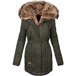 Reduzierte Grüne Navahoo Maxi Jacken mit Fellkapuze aus Fleece mit Kapuze für Damen Größe XL für den für den Winter 