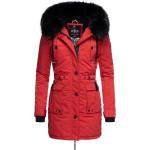 Rote Mini Kapuzenmäntel mit Reißverschluss mit Kapuze für Damen Größe L für den für den Winter 