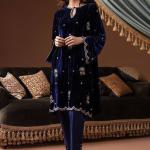 Marineblaue Bestickte Elegante Businesskleidung aus Seide für Damen für den für den Winter 