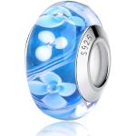 Nbsameng Glitzer Charme Blume Perlen aus Murano Glas Charms für Armbänder und Ketten für Damen, 925% Silber Anhänger,Blau