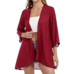 Reduzierte Rote Unifarbene Boho 3/4-ärmelige Kimono-Jacken durchsichtig aus Chiffon für Damen Größe M für den für den Sommer 