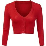 Rote Elegante Langärmelige V-Ausschnitt Strickboleros mit Knopf aus Polyester für Damen Größe L 