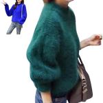 Reduzierte Grüne Unifarbene Langärmelige Angora-Pullover aus Kunstfell für Damen Einheitsgröße für den für den Winter 