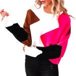 Graue Color Blocking Langärmelige Rundhals-Ausschnitt Strickpullover für Damen Größe XL für den für den Herbst 