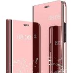 Rosa Elegante Samsung Galaxy A52 Hüllen Art: Flip Cases durchsichtig aus Glattleder mit Spiegel 