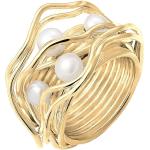 Goldene Nenalina Damenperlenringe aus Silber mit Echte Perle Größe 56 