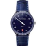 Blaue 3 Bar wasserdichte Wasserdichte MeisterSinger NEO 1Z Automatik Armbanduhren aus Edelstahl mit Einzeiger-Zifferblatt mit Datumsanzeige mit Kunststoff-Uhrenglas mit Lederarmband 
