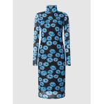 Reduzierte Royalblaue Blumenmuster Neo Noir Stehkragen Damenkleider aus Mesh Größe XS 