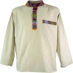 Nepal Ethno Fischerhemd, Goa Hemd - Creme, Herren, Creme-weiß, Baumwolle, Größe: L