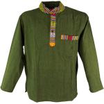 Nepal Ethno Fischerhemd, Goa Hemd - Olive, Herren, Grün, Baumwolle, Größe: XL