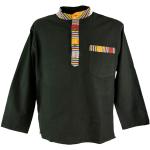 Nepal Ethno Fischerhemd, Goa Hemd - Schwarz, Herren, Baumwolle, Größe: L
