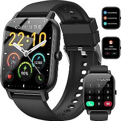 Nerunsa Smartwatch für Damen Herren, 1,85 Zoll Touchscreen Smart Watch mit Anrufe, IP68 Wasserdicht Fitnessuhr mit Herzfrequenzmonitor Schlafmonitor Schrittzähler, Sportuhr für iOS Android, Schwarz