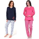 Pinke Blumenmuster Normann Damenschlafanzüge & Damenpyjamas aus Baumwolle 
