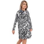 Neue Frauen Damen Zebra Print Neon Langarm Swing Flared Skater Kleid Casual Top (Black & White Zebra, S/M 36-38)
