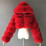 Rote Kapuzenmäntel aus Kunstfell mit Kapuze für Damen 