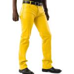 Gelbe Slim Fit Jeans mit Reißverschluss aus Leder für Herren 