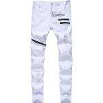 Weiße Ripped Jeans & Zerrissene Jeans mit Reißverschluss aus Baumwolle für Herren 