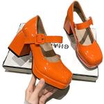 Orange Elegante Karree Blockabsatz High Heels & Stiletto-Pumps mit Riemchen für Damen Größe 39 
