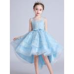Hellblaue Elegante Ärmellose Kinderspitzenkleider mit Pailletten aus Mesh für Mädchen 