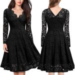 Schwarze Elegante V-Ausschnitt Lange Abendkleider aus Spitze für Damen Größe XXL 