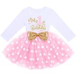 Rosa Gepunktete Vintage Langärmelige Entenhausen Gemusterte Kinderkleider mit Maus-Motiv aus Tüll für Babys für den für den Sommer 