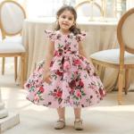 Rosa Blumenmuster Elegante Kinderfestkleider aus Tüll Handwäsche für Mädchen für den für den Frühling 