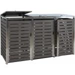 Anthrazitfarbene Moderne 3er-Mülltonnenboxen 201l - 300l aus WPC mit Deckel 