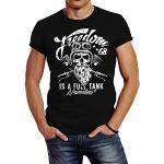 Neverless Herren T-Shirt Biker Motorrad Motiv Freedom is a Full Tank Skull Totenkopf Slim Fit schwarz XL