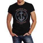 Schwarze Motiv Maritime Kurzärmelige Rundhals-Ausschnitt T-Shirts aus Baumwolle für Herren Größe XS 