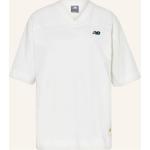 Weiße New Balance V-Ausschnitt T-Shirts aus Baumwolle für Damen Größe XS 