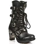 New Rock Boots TR003-S1 Damenstiefel Metalisch Schwarz Echtleder Biker Punk Design Boots