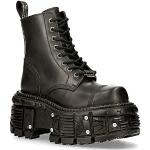 New Rock Unisex TANK083-C1 Echtleder Schwarz Biker Militär Design Boots