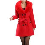 Rote Elegante Maxi Trenchcoats lang aus Wolle mit Kapuze für Damen Größe M für den für den Winter 